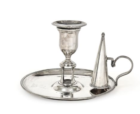 A George III Silver Chamber-Candlestick, by Hester Bateman, London, 1785, circular and with beaded border, with detachable co
