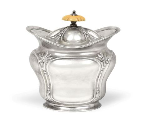 An Edward VII Silver Tea-Caddy, by William Wheatcroft Harrison, Sheffield, 1905, fluted tapering oval and on spreading foot, 