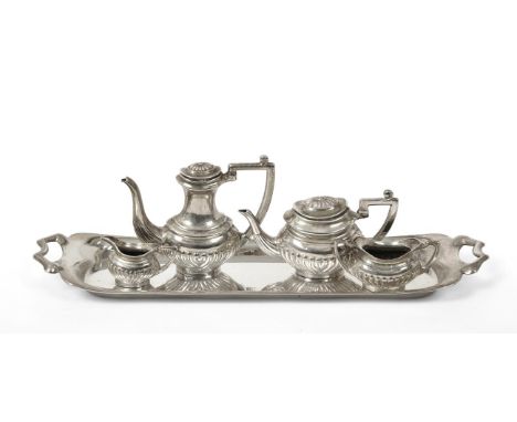 An Elizabeth II Four-Piece Miniature Toy Silver Tea and Coffee-Service With a Tray En Suite, by R. E. Porter, Birmingham, 197