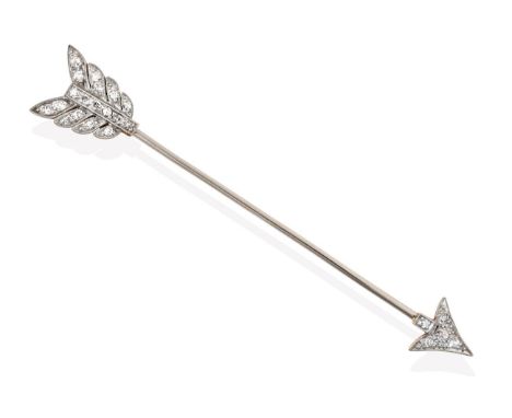 An Edwardian Diamond Surete Arrow Pin, circa 1900, set throughout with eight-cut diamonds in white millegrain and claw settin