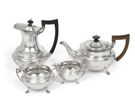 A Four-Piece George V Silver Tea-Service, by Walter Latham and Son, Sheffield, 1922, each piece compressed circular and on fo