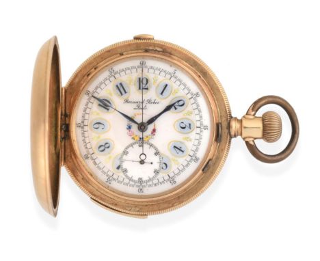 A 14 Carat Gold Quarter Repeating Chronograph Full Hunter Pocket Watch, signed Bernard Reber, Locle, Switzerland, circa 1900,