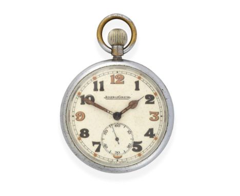 A Nickel Plated Military Open Faced Pocket Watch, signed Jaeger LeCoultre, circa 1940, (calibre 467) lever movement signed, w