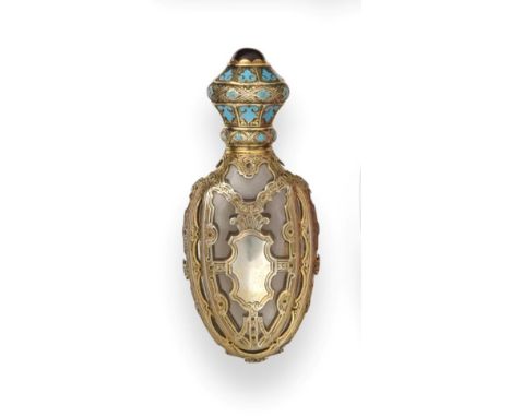 A Victorian Silver-Gilt Mounted Gem-Set and Enamelled Glass Scent-Bottle, Apparently Unmarked, Last Quarter 19th Century, the