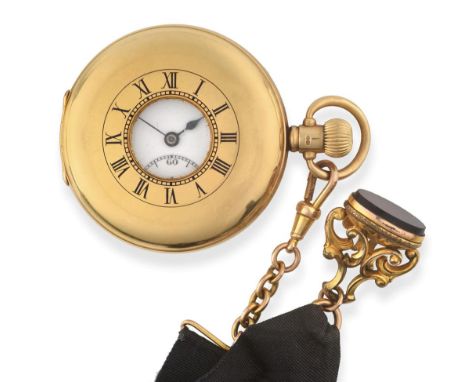 An 18 Carat Gold Half Hunter Pocket Watch, signed Syren, 1925, lever movement signed, enamel dial with Roman numerals, second