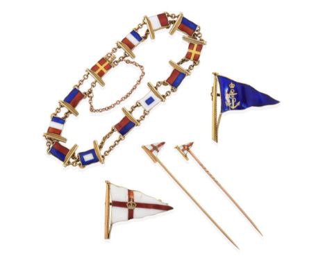 A 9 Carat Gold Enamel Maritime Signal Flag Bracelet, by Benzie, the double chain linking interspaced by twelve various enamel