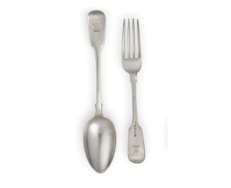 A Collection of George III and Later Silver Flatware, Various Maker's and Dates, Fiddle pattern, most pieces engraved with di