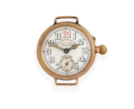 An Early 14 Carat Gold Borgel Cased Enamel Dial Wristwatch, signed Anglo Swiss Watch Co, Cavalry Calcutta, circa 1915, lever 
