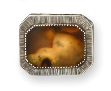 A George II Silver-Mounted Moss Agate and Mother-of-Pearl Snuff-Box, Apparently Unmarked, Probably Circa 1720, oblong and wit