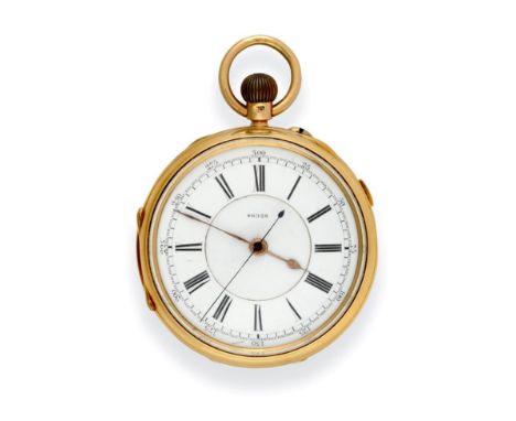 An 18 Carat Gold Chronograph Pocket Watch, signed H L Falk, Manchester, 1893, lever movement signed and numbered 46328, ename