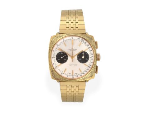 A Gold Plated Cushion Shaped ''Panda'' Dial Chronograph Wristwatch, signed Breitling, Geneve, ref: 2009, model: Top Time, cir