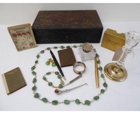 A selection of interesting items to include: an early 20th century carved Indian inlaid box containing a mid-20th century neg