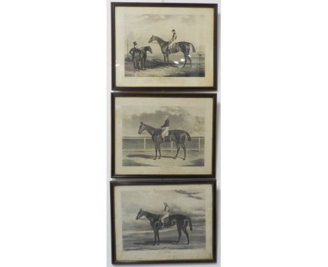 A series of three mid-19th century monochrome prints, St. Leger winners:1. after J. Ferneley - 'Rowton - The Winner of the Gr