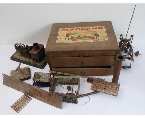 A Meccano Connecting Outfit contained within an converted South African 'Golden Berries' box (now with three drawers), each d