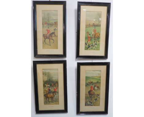 A set of four early 20th century hunting prints: 'The Meet', 'Breaking Cover', 'Full Cry' and 'The Death' (55 x 22.5 cm).Blac