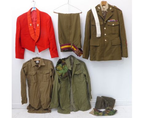 Articles of 1960s British Army uniform:a No. 2 Dress tunic, trousers and tunic-belt (missing buckle) - the tunic with Warwick