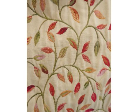Two pairs of cotton tapestry-effect curtains with a leaf pattern in red/green and amber (John Lewis Voyage Cervino?) with an 