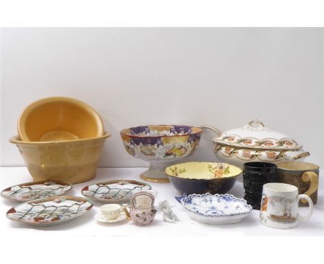 A mixed lot to include:a 19th century stoneware tankard;two stoneware mixing bowls;a soup tureen and ladle;a 19th century pre