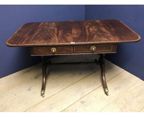 George IV rosewood banded sofa table with 2 drawers &amp; drop leaves 