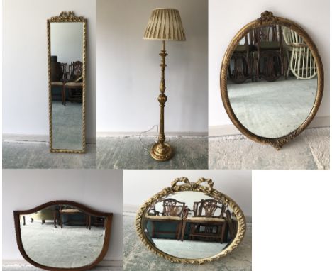 Gilt standard lamp &amp; 4 assorted wall mirrors 