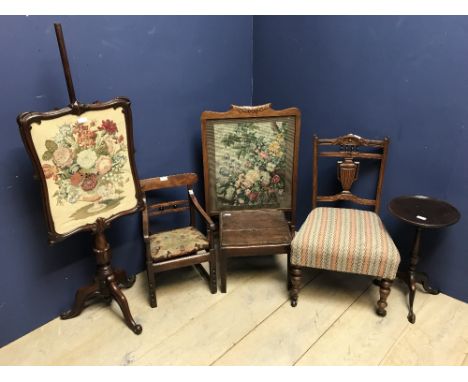 Firescreen, Georgian style childs chair with tapestry seat &amp; a tripod wine table, upholstered bedroom chair 