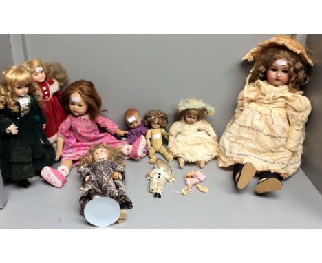 Collection of porcelain headed dolls including K &amp; R Simon &amp; Hal Big, S &amp; C (Germany-5_ JDK (MNW) 87 &amp; 5 othe