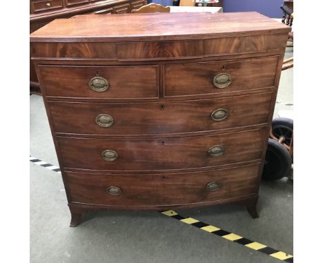 Georgian mahogany bow fronted chest of drawers of  2 short &amp; 3 long drawers 114 x 113 cm 