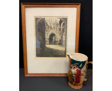 A. Maud Parsons (1885 - 1975), Etching, Porch of the Temple Church (Fleet Street London), signed, 31cm x 23cm;  Beswick Romeo