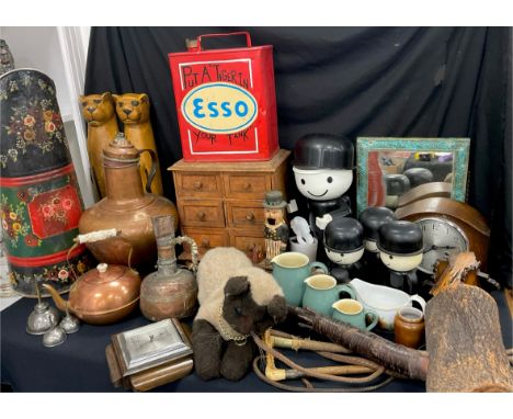 Boxes and objects - a cast iron novelty money box of ‘Uncle Sam’;  19th century porous copper water vault, another early; Vic