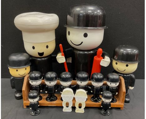 Advertisings Kitchenalia- Spillers Hompride,  Flour Grader storage vessels, Chefs. wall rack with six jars, rolling pin etc 
