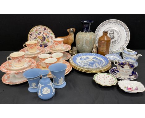 Ceramics - 19th century Derby Porcelain plate,  Royal Crown Derby Heraldic dinner plates, posies trinket bowl, part tea set, 