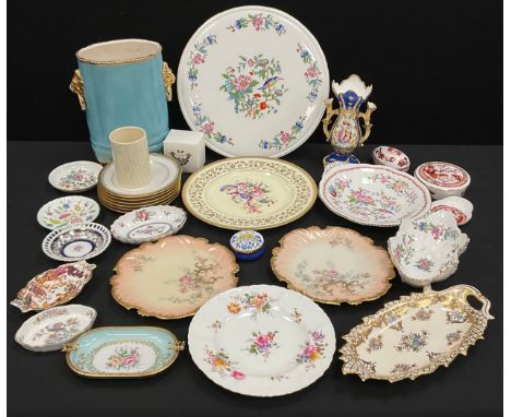 Royal Crown Derby trinket dishes, a 19th century English vase, 20cm high, a pair of Limoges plates, Coalport, Noritake side p