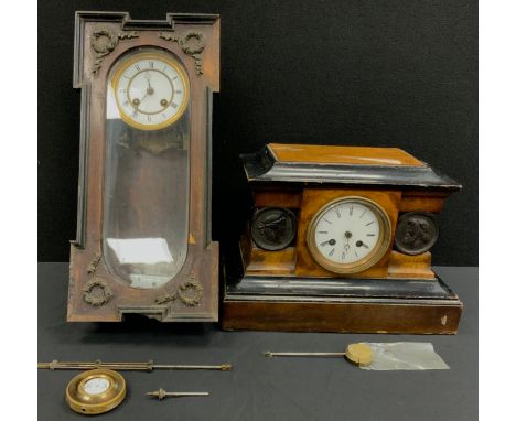 A 19th century French ebonised walnut mantel clock, with classical cartouches, probably Henry Marc of Paris, Japy fils eight 