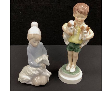 A Royal Worcester Figure, All Mine, number 3519, another Lladro D24N girl and sheep (2) 