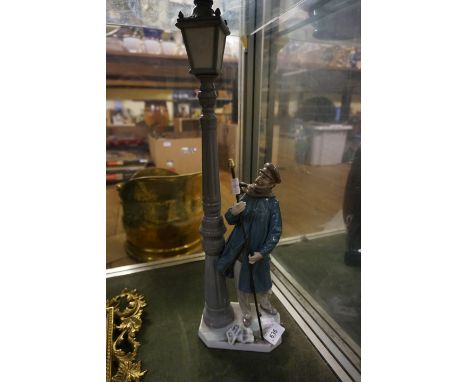 A Lladro figure, 'The Lamp Lighter'  CONDITION REPORT: Lighting stick loose, broken thumb and finger