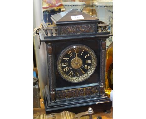 A very good quality Victorian slate mantle clock, with applied brass panel and gallery, retailed by W Crouch & Son, North Bri