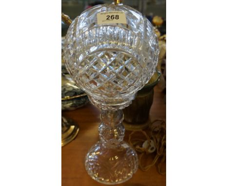 A good quality cut glass mushroom lamp with bulbous shade 