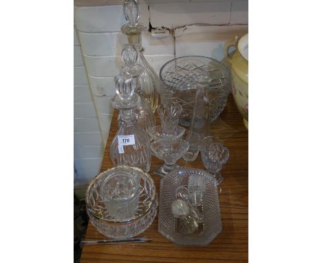A small collection of assorted glassware to include decanters etc