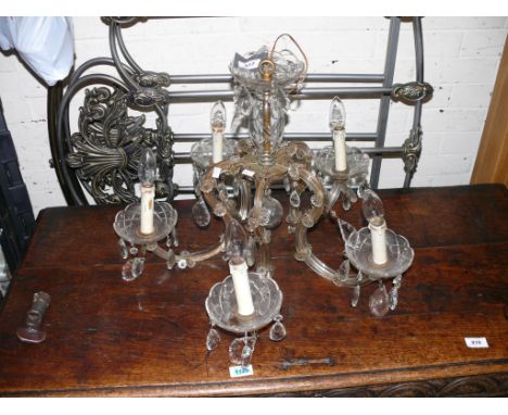 A good quality late 19th/early 20th century Murano glass five branch chandelier  