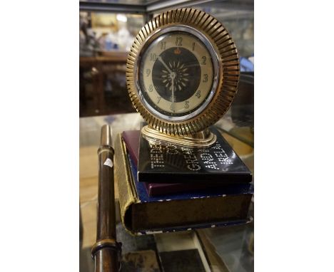 A mixed lot to include a 1950's Equity mantle clock, together with assorted coins etc 
