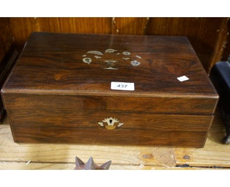 A Victorian rosewood mother of pearl inlaid writing slope 