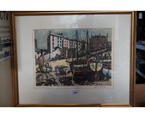 A stylish James Priddey pencil signed print of 'Tenby Harbour' 