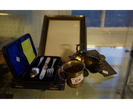 A mixed group of items to include a hallmarked silver rectangular photo frame, a cased set of six EPNS spoons, a hallmarked s