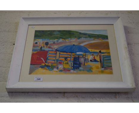 A contemporary oil depicting a beach scene inscribed in pencil to verso 'Mrs O'Neille' 