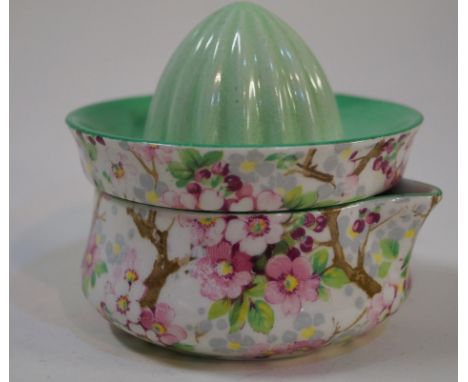 A 1930s Shelley lemon juicer and squeezer, decorated in the chintz Maytime pattern, pattern no. 8787.