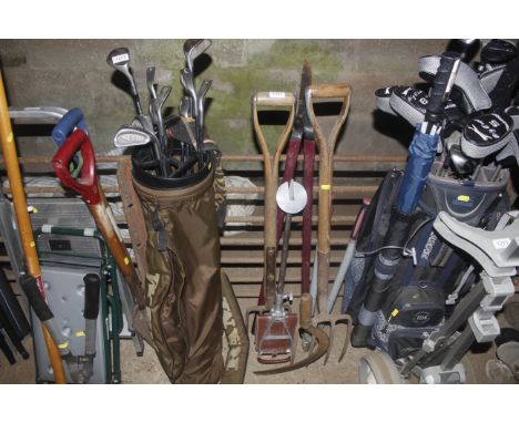 A small quantity of garden tools to include forks; loppers etc.