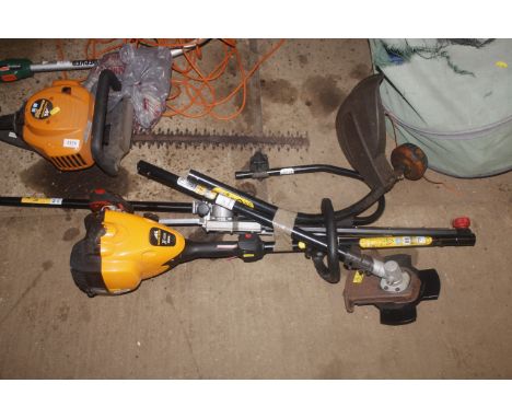 A McCulloch 250CXL petrol powered garden multi tool with strimmer and hedge trimmer attachments