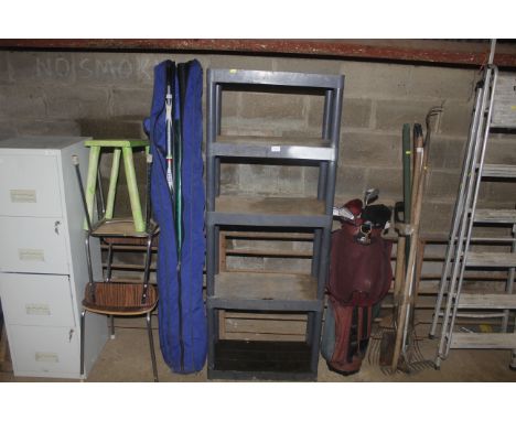 A plastic five tier storage shelf 