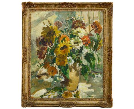 * DOROTHEA SHARP ROI RBA (BRITISH 1874 - 1955), STILL LIFE OF FLOWERS IN A VASE oil on board, signed,framedimage size 61cm x 