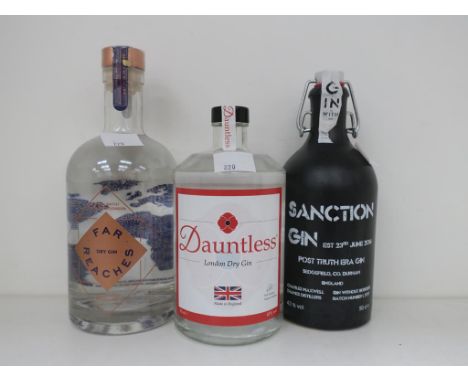 * Three bottles of Gin: a 70cl bottle of Far Reaches Dry Gin 41.3% vol, a 70cl bottle of Dauntless London Dry Gin 43% vol, a 